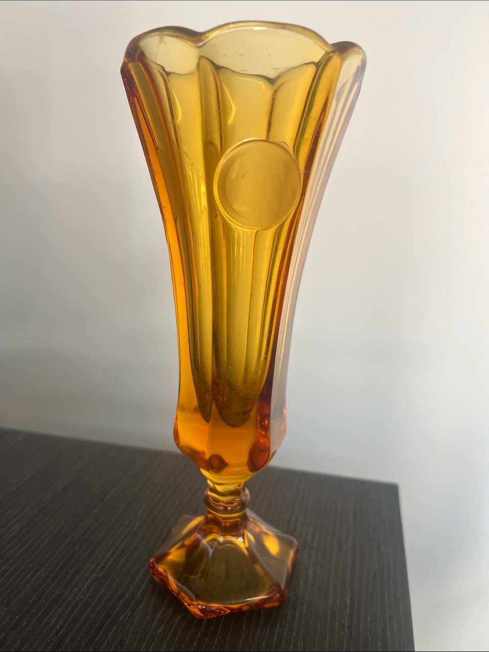 Fostoria Glass Amber 1886 Coin Pattern Vase 8"